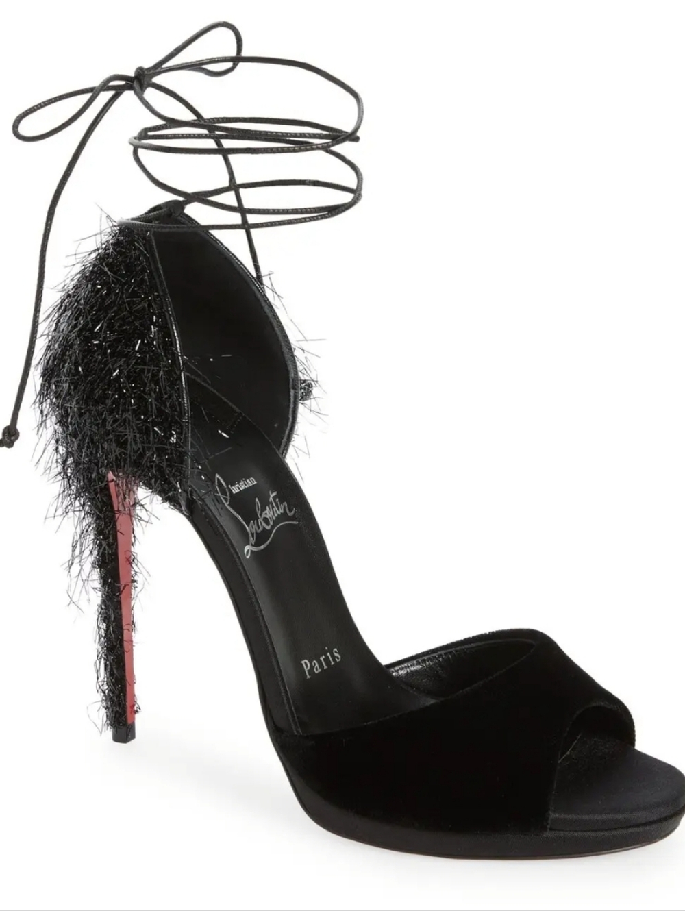Christian Louboutin Tinsel Ankle Tie Sandal Different Size Left 36.5 Right 37